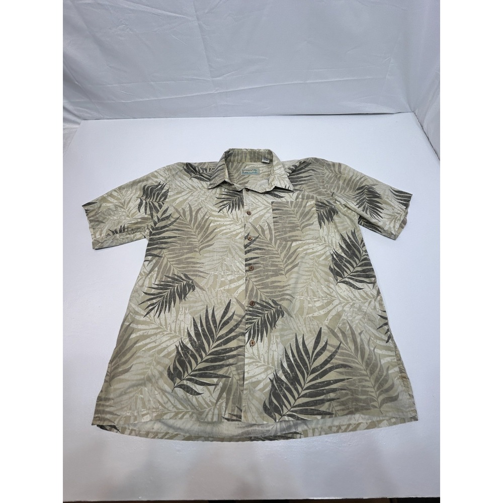Groovy Bay Hawaiian‎ Shirt Palm Print Short Sleeve Wood Buttons Tropical Mens XL